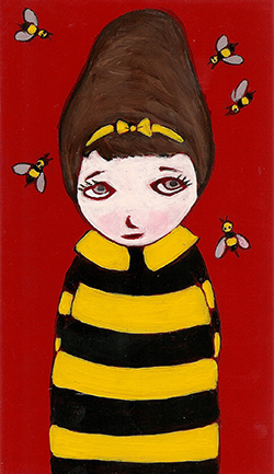 Painting of a girl dressed like a bumble bee
