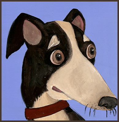 Painting by Lizzie of a dog with a long nose.
