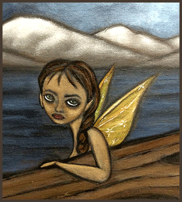 Painting by Lizzie of a closeup of the sad fairy.
