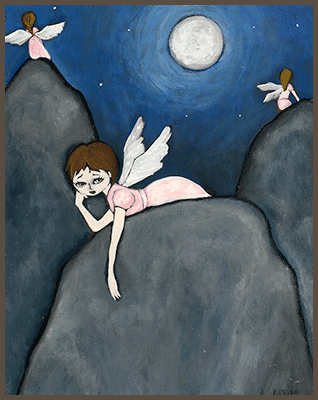 Painting by Lizzie of a angels waiting.